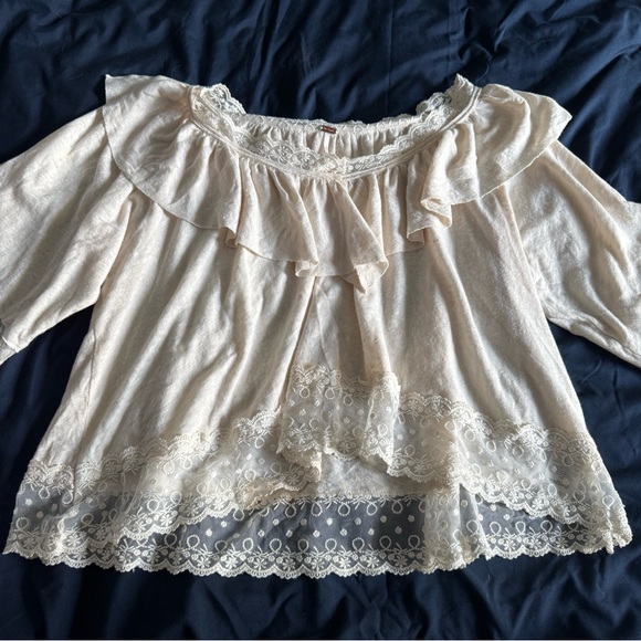 Free People Ivory Ruffle Lace Blouse - Picture 3 of 6